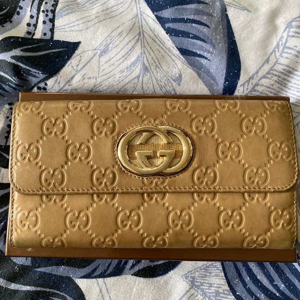 Gucci Beige Guccissima Leather Trademark Wallet