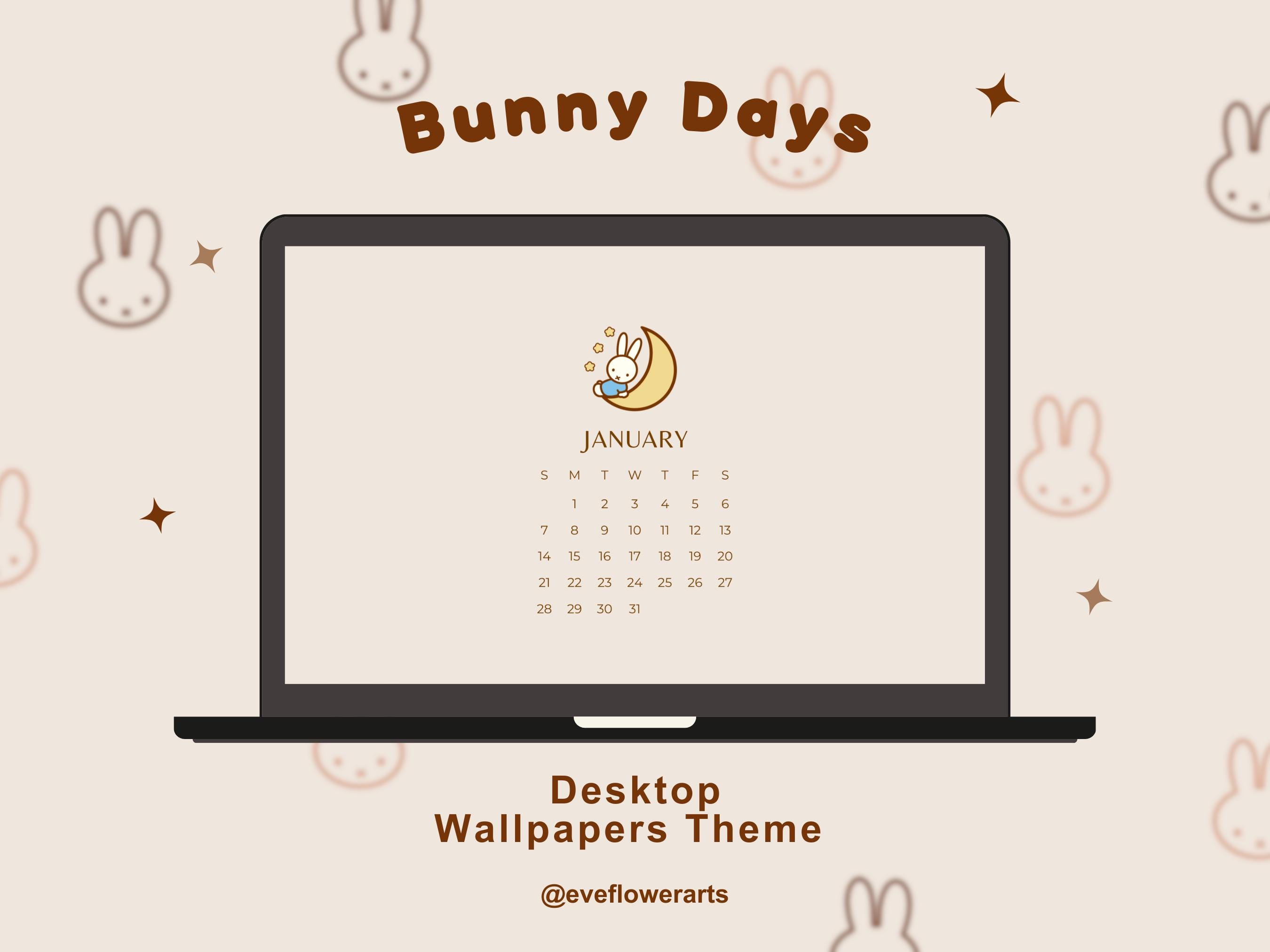 Cute Bunny Desktop Wallpaper | 2026 Calendar (digital Download) - Etsy