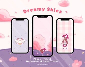 Cute Cat Phone and Tablet Wallpapers & Icons | Dreamy Skies Theme | iOS | Android | iPad | Widgets | iPhone | Kawaii | Korean Japanese