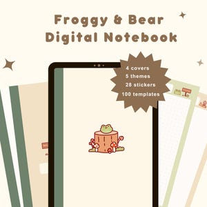 Cute Frog Bear Digital Planner | Goodnotes Notability | Modelos diários semanais mensais anuais sem data | Diário | Caderno | Kawaii Camping