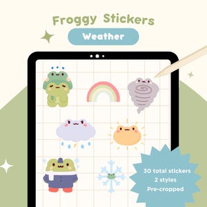 Cute Frog Weather Digital Stickers | Goodnotes | Notability | PNG | Journal Planner | Notebook | Frog Stickers | Kawaii Nature Cottage