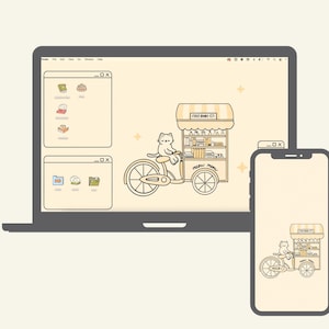 Lindos fondos de pantalla y íconos de gato para escritorio, tema de libro / MAC OS / PC con Windows / Android / iPhone / Estética japonesa / Kawaii / Organizador de fondos de pantalla imagen 7