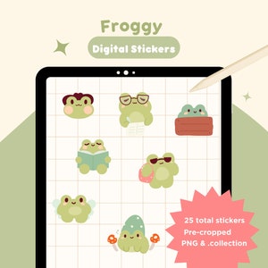 Pegatinas digitales de ranas lindas para todos los días / Goodnotes / Notability / PNG / Planificador de diario / Cuaderno / Pegatinas de rana / Naturaleza kawaii