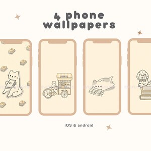 Lindos fondos de pantalla y íconos de gato para escritorio, tema de libro / MAC OS / PC con Windows / Android / iPhone / Estética japonesa / Kawaii / Organizador de fondos de pantalla imagen 4