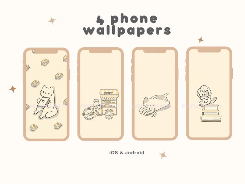 Lindos fondos de pantalla y íconos de gato para escritorio, tema de libro / MAC OS / PC con Windows / Android / iPhone / Estética japonesa / Kawaii / Organizador de fondos de pantalla imagen 4