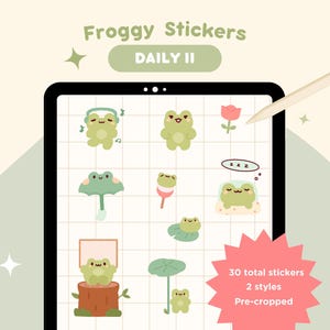 Cute Frog Everyday Digital Stickers | Goodnotes | Notability | PNG | Journal Planner | Notebook | Frog Stickers | Kawaii Nature Cottage