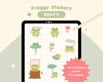 Cute Frog Everyday Digital Stickers | Goodnotes | Notability | PNG | Journal Planner | Notebook | Frog Stickers | Kawaii Nature Cottage