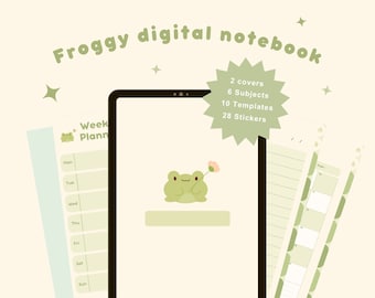 Cute Frog Digital Planner | Goodnotes | Notability | Portrait | Monthly Weekly Daily Templates | Journal | Notebook | Frog Stickers | Kawaii