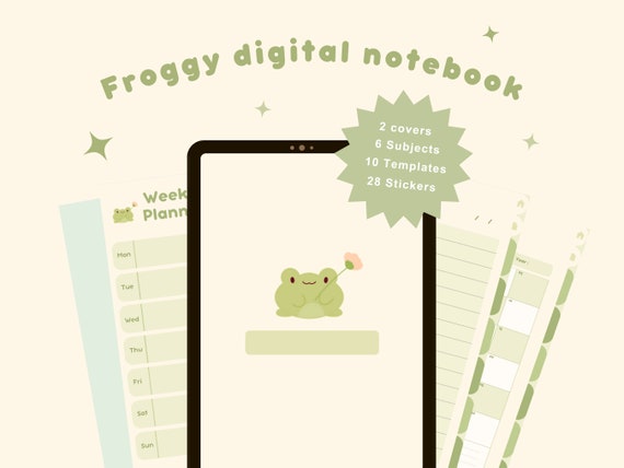 Cute Frog Digital Planner | Goodnotes | Notability | Portrait | Monthly Weekly Daily Templates | Journal | Notebook | Frog Stickers | Kawaii