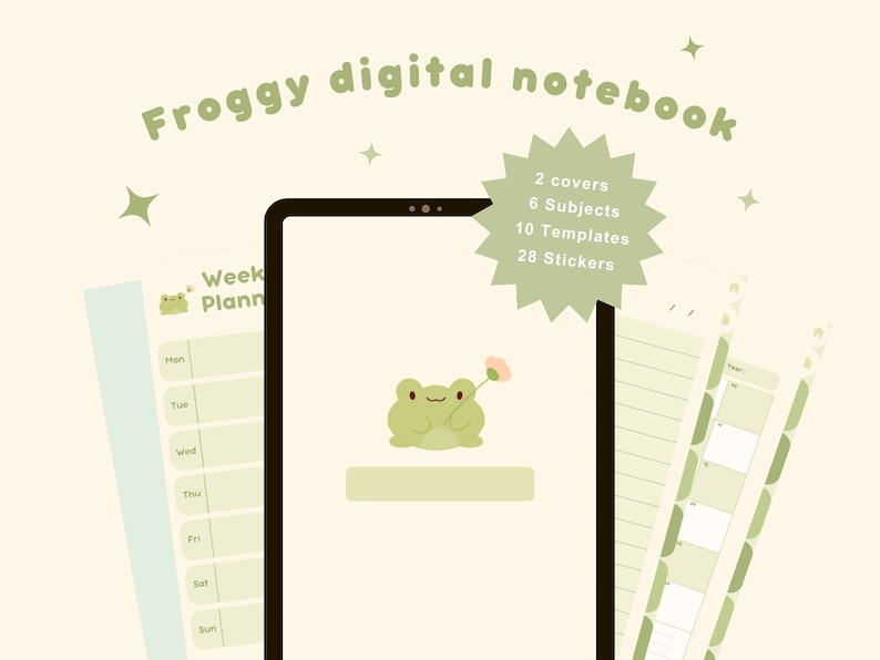 Frog themed digital planner for Goodnotes, Notability, or other PDF Note taking apps