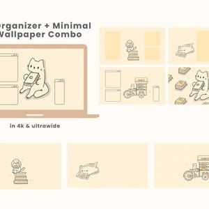 Lindos fondos de pantalla y íconos de gato para escritorio, tema de libro / MAC OS / PC con Windows / Android / iPhone / Estética japonesa / Kawaii / Organizador de fondos de pantalla imagen 3