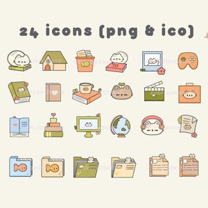 Lindos fondos de pantalla y íconos de gato para escritorio, tema de libro / MAC OS / PC con Windows / Android / iPhone / Estética japonesa / Kawaii / Organizador de fondos de pantalla imagen 2