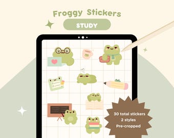 Cute Frog Study Digital Stickers | Goodnotes Notability | PNG | Journal Planner Notebook | Frog Stickers | Kawaii | School Studying Stickers