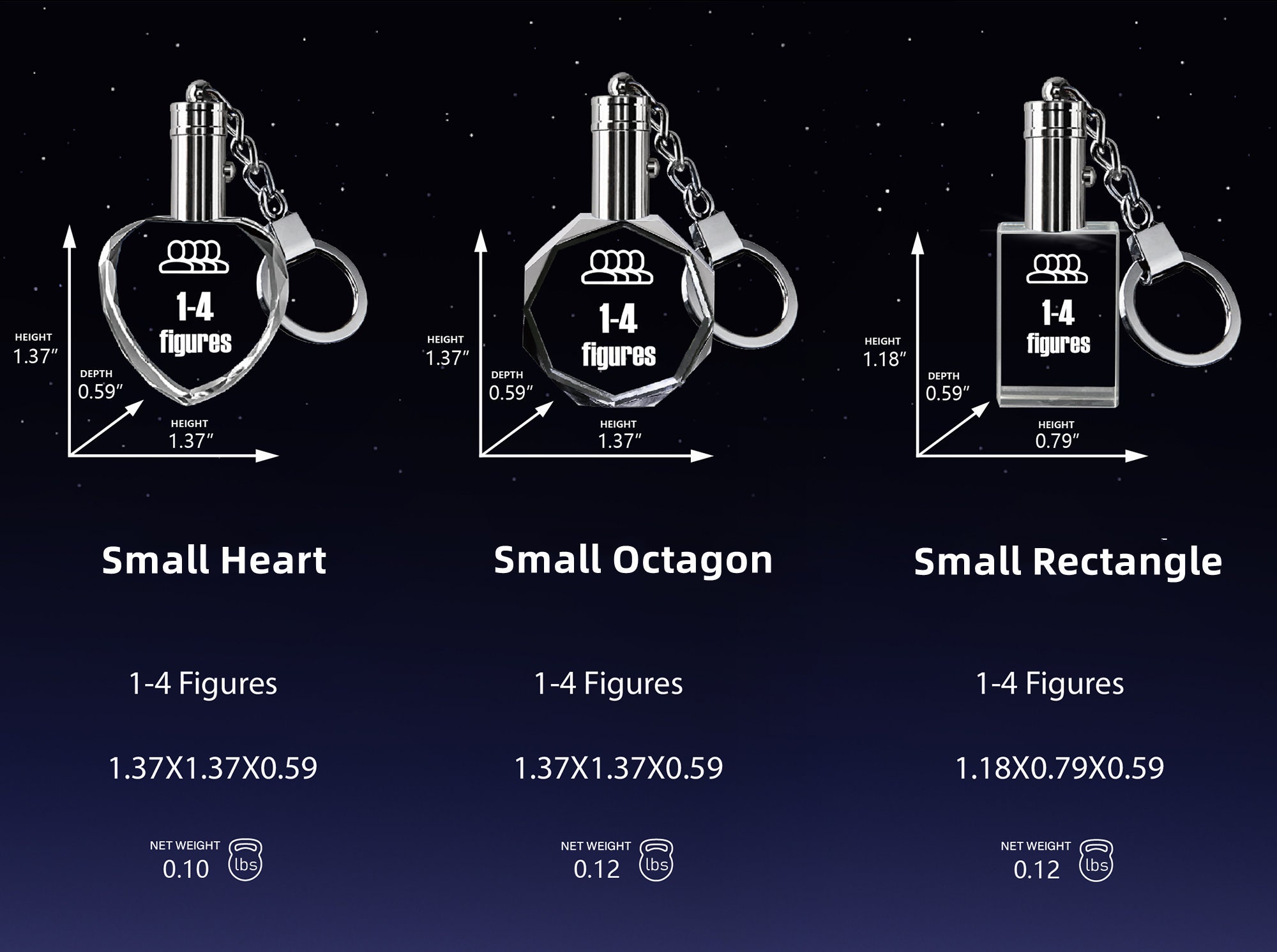 Set of 3 Keychains, Personalized Crystal Photo Keychain With LED Light ...