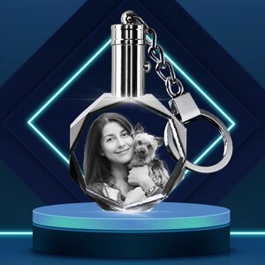 Pet Portrait From Photo, Dog Mom Gift, Perfect Gift for Your Beloved Pets, 2D Crystal Keychain Octagon