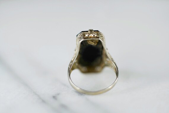 Engagement Ring 1920s Deco 14K White Gold Onyx Ri… - image 6