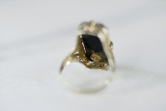 Engagement Ring 1920s Deco 14K White Gold Onyx Ri… - image 4