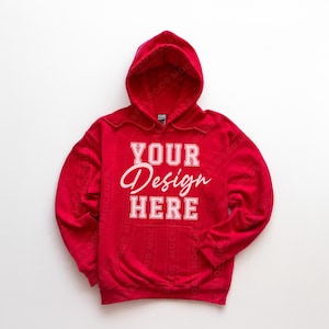 Red Gildan 18500 Hoodie Mockup, Flatlay Digital Mockup, Red Unisex Gildan Hooded Sweatshirt Mockup, Front Placement, Instant Download