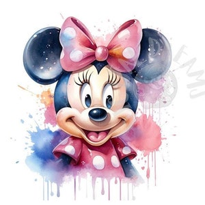 Ensemble de 8 images numériques aquarelle Minnie Mouse pour l’impression, des t-shirts, des affiches et plus encore - JPEG, PNG, PDF