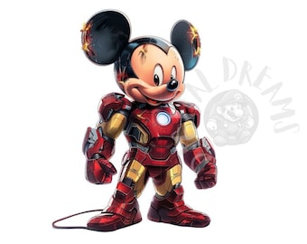 Set of 8 Mickey Mouse - Iron Man Digital Images for Printing, T-Shirts, Posters, and More - JPEG, PNG, PDF