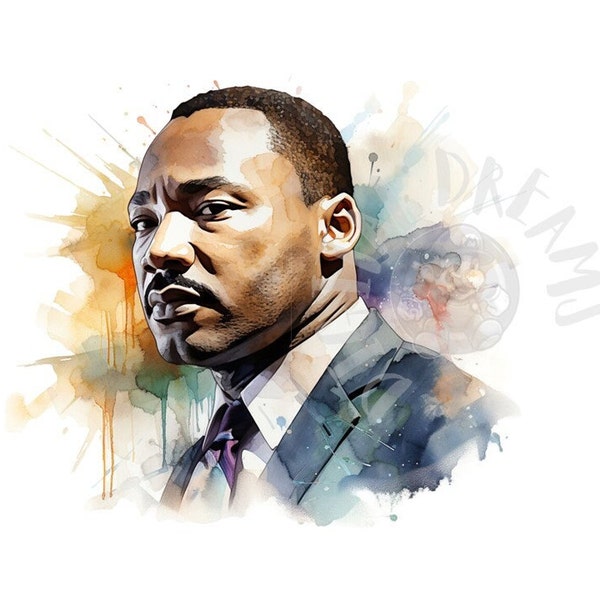 Set of 8 Martin Luther King Watercolor Digital Images for Printing, T-Shirts, Posters, and More - JPEG, PNG, PDF