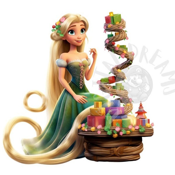 Set of 8 Christmas Rapunzel Digital Images for Printing, T-Shirts, Posters, and More - JPEG, PNG, PDF