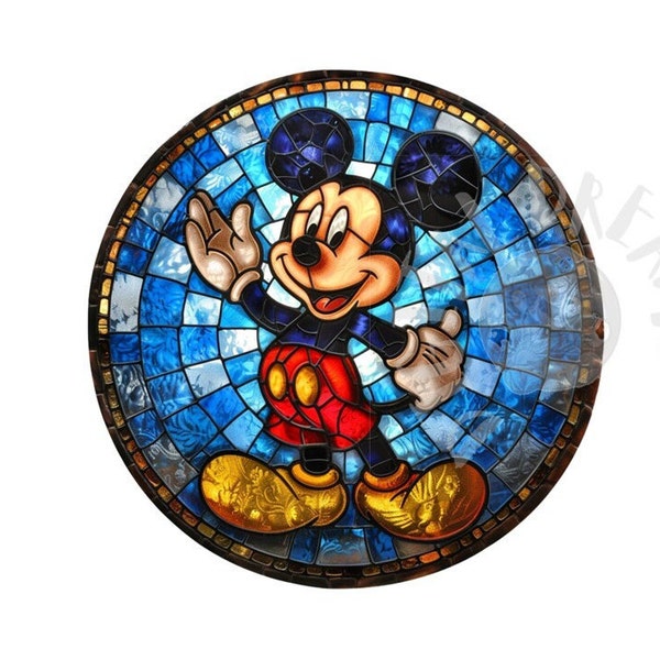 Set of 8 Mickey Mouse stained glass Digital Images for Printing, T-Shirts, Posters, and More - JPEG, PNG, PDF