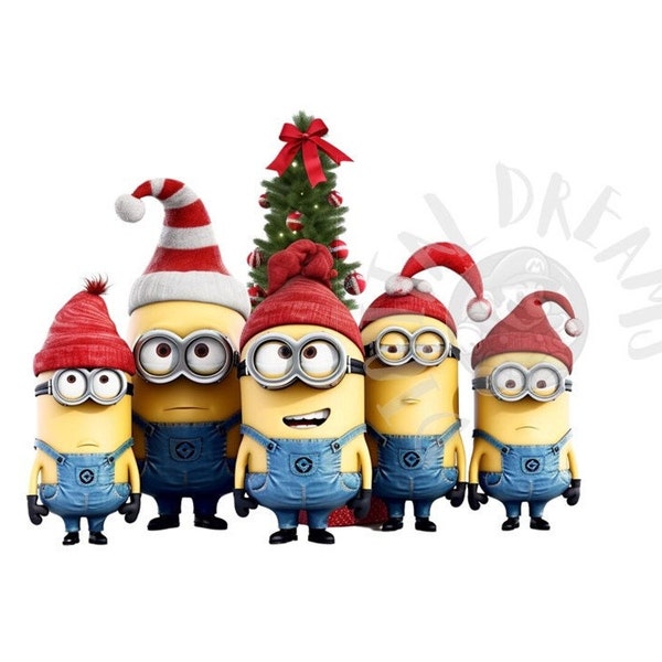 Set of 8 Christmas Minions Digital Images - Joyful Holiday Designs for Crafts and Gifts - JPEG, PNG, PDF