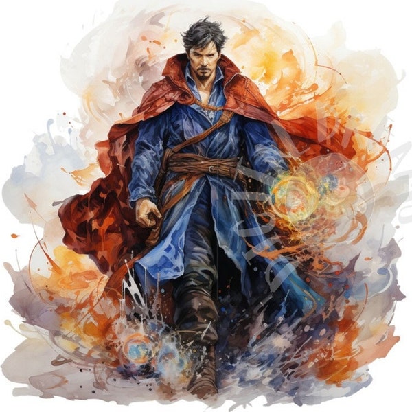 Set of 7 Watercolor Doctor Strange Digital Images for Printing, T-Shirts, Posters, and More - JPEG, PNG, PDF