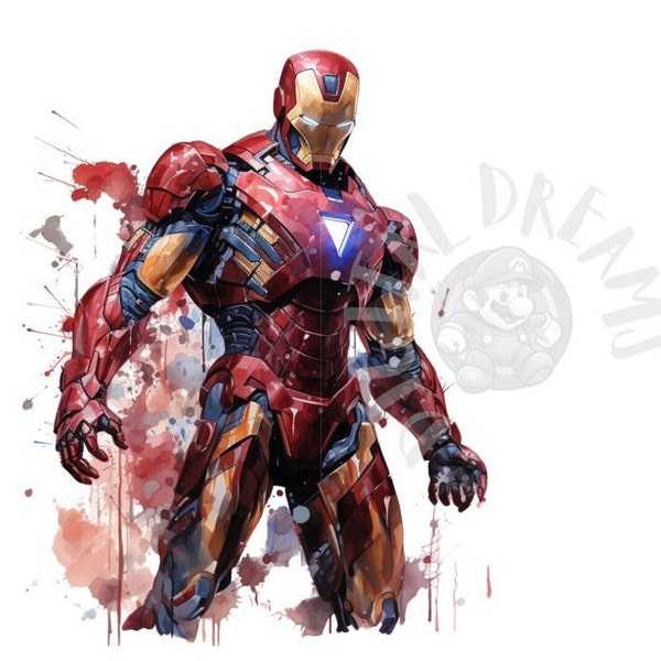 Set of 9 Watercolor Iron Man Digital Images for Printing, T-Shirts, Posters, and More - JPEG, PNG, PDF