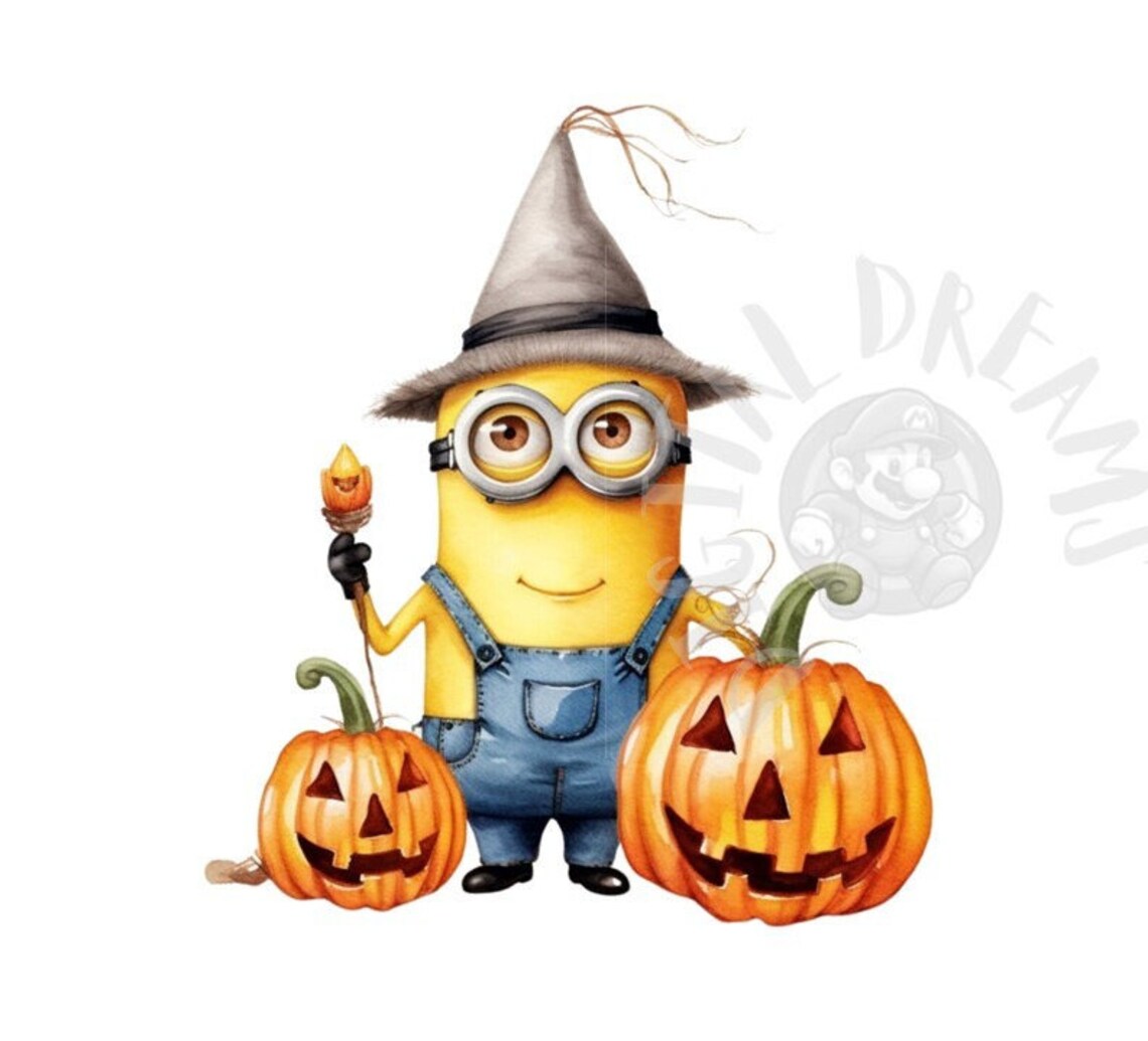 Set of 8 Watercolor Minions Halloween Digital Images for image 1