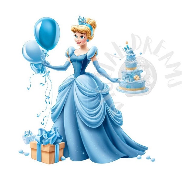 Set of 8 Cinderella Birthday Digital Images for Printing, T-Shirts, Posters, and More - JPEG, PNG, PDF