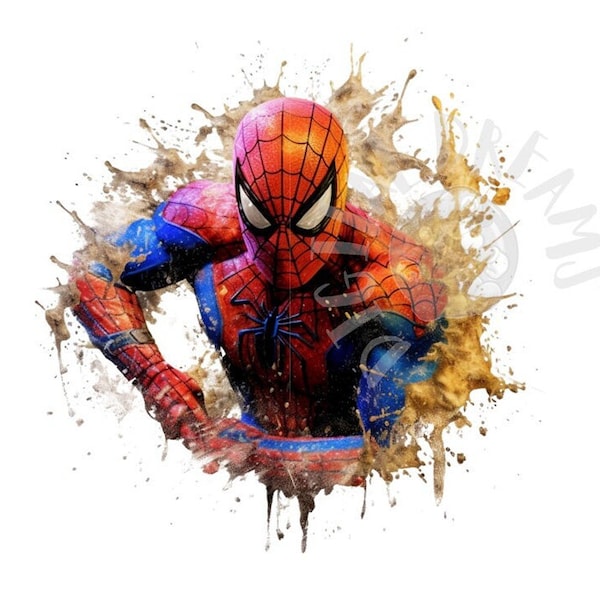 Set of 8 Watercolor Spiderman Digital Images for Printing - Unique Artistic Take on the Iconic Hero - JPEG, PNG, PDF