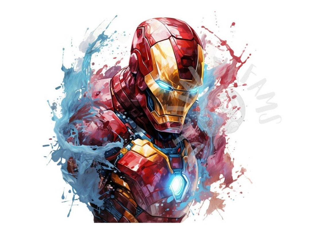 Set of 6 Watercolor Iron Man Digital Images for Printing, Tshirts