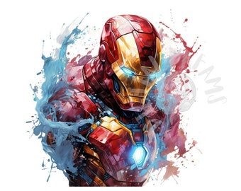 Set of 6 Watercolor Iron Man Digital Images for Printing, T-Shirts, Posters, and More - JPEG, PNG, PDF