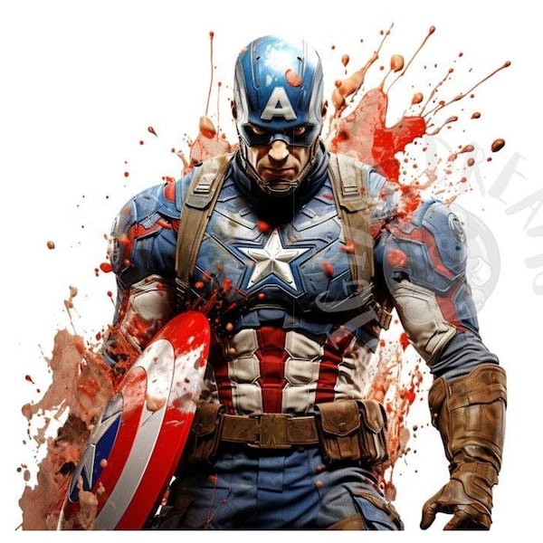 Set of 8 Watercolor Captain America Digital Images for T-Shirts, Posters, and More - JPEG, PNG, PDF