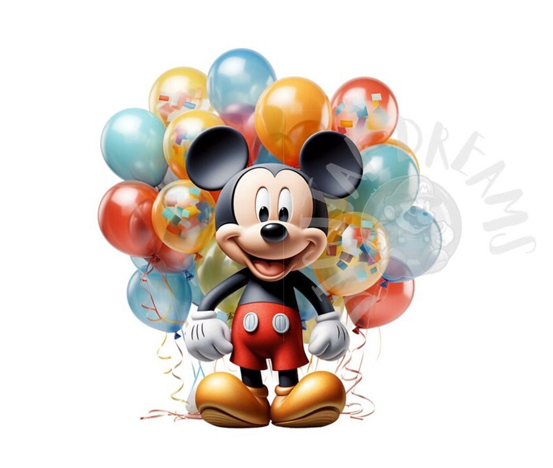 Set of 8 Mickey Mouse With Balloons Digital Images for Printing, T ...