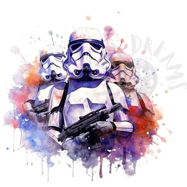 Set mit 8 Aquarell-Stormtrooper-Digitalbildern zum Drucken, T-Shirts, Postern und mehr – JPEG, PNG, PDF