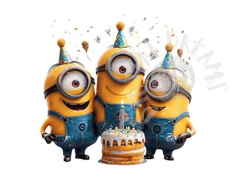 Set of 8 Minions Birthday Digital Images for Printing, T-Shirts, Posters, and More - JPEG, PNG, PDF