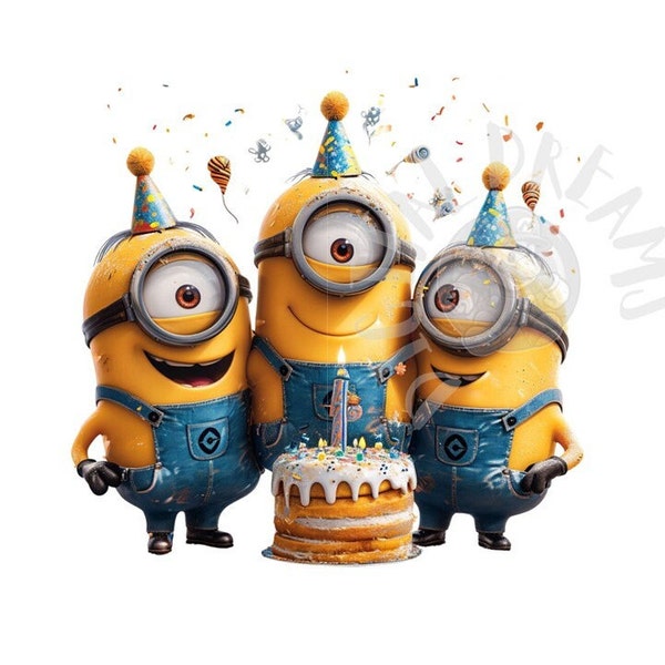 Set of 8 Minions Birthday Digital Images for Printing, T-Shirts, Posters, and More - JPEG, PNG, PDF