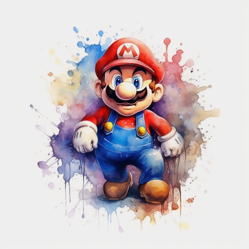Set of 10 Watercolor Mario Bros Digital Images for Printing - Etsy