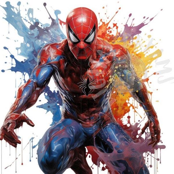 Set of 8 Watercolor Spider-Man Digital Images for Printing, T-Shirts, Posters, and More - JPEG, PNG, PDF