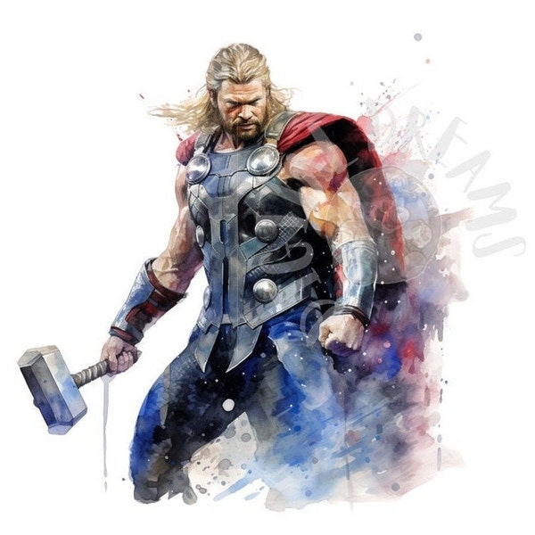 Set of 8 Watercolor Thor Digital Images for Printing, Custom T-Shirts, Posters, Invitations, and More - JPEG, PNG, PDF