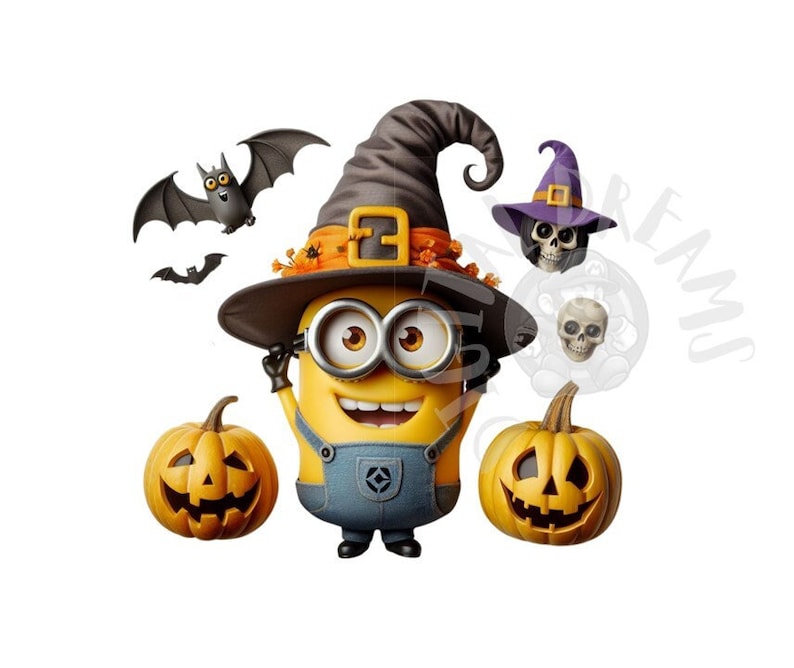 Set of 8 Minions Halloween PNG Transparent, Digital Images for Printing