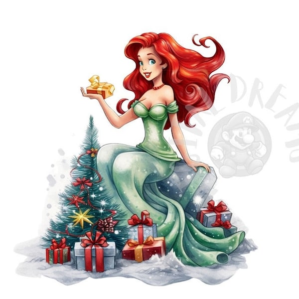 Set of 8 Christmas The Little Mermaid Digital Images for Printing, T-Shirts, Posters, and More - JPEG, PNG, PDF