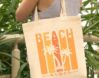 Bolsa de lona Beach Vibes, bolsa de lona de inspiración costera para amantes del océano, ideal para días de playa y diversión de verano.