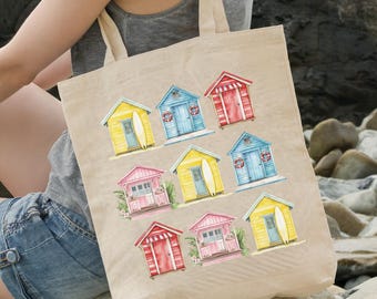 Bolso de lona tipo bungalow de playa, bonito bolso de playa para verano, ideal para vacaciones, de lona ligera, esencial para ella, divertido bolso de lona para verano.