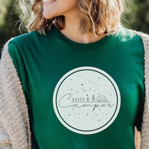 Happy Camper Womans Graphic Tshirt, Adventure Shirt, Adventure Lover Gift, Camping Lover Gift, Girls in Nature, Outdoor Life