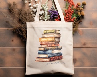 Bolsa de lona para amantes de los libros: diseño "Dame todos los libros"