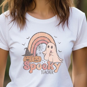 Gruselige Lehrer Halloween Frau Grafik T-Shirt, Herbst Shirt, Herbst Shirt, Geist Tshirts, Gruselige Saison, Oktober T-Shirt, Halloween Shirt, Mädchen Geschenk
